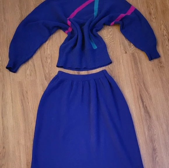 Vintage 80s Dior Suit Set Skirt and Sweater Set Retro Size Small Women's…